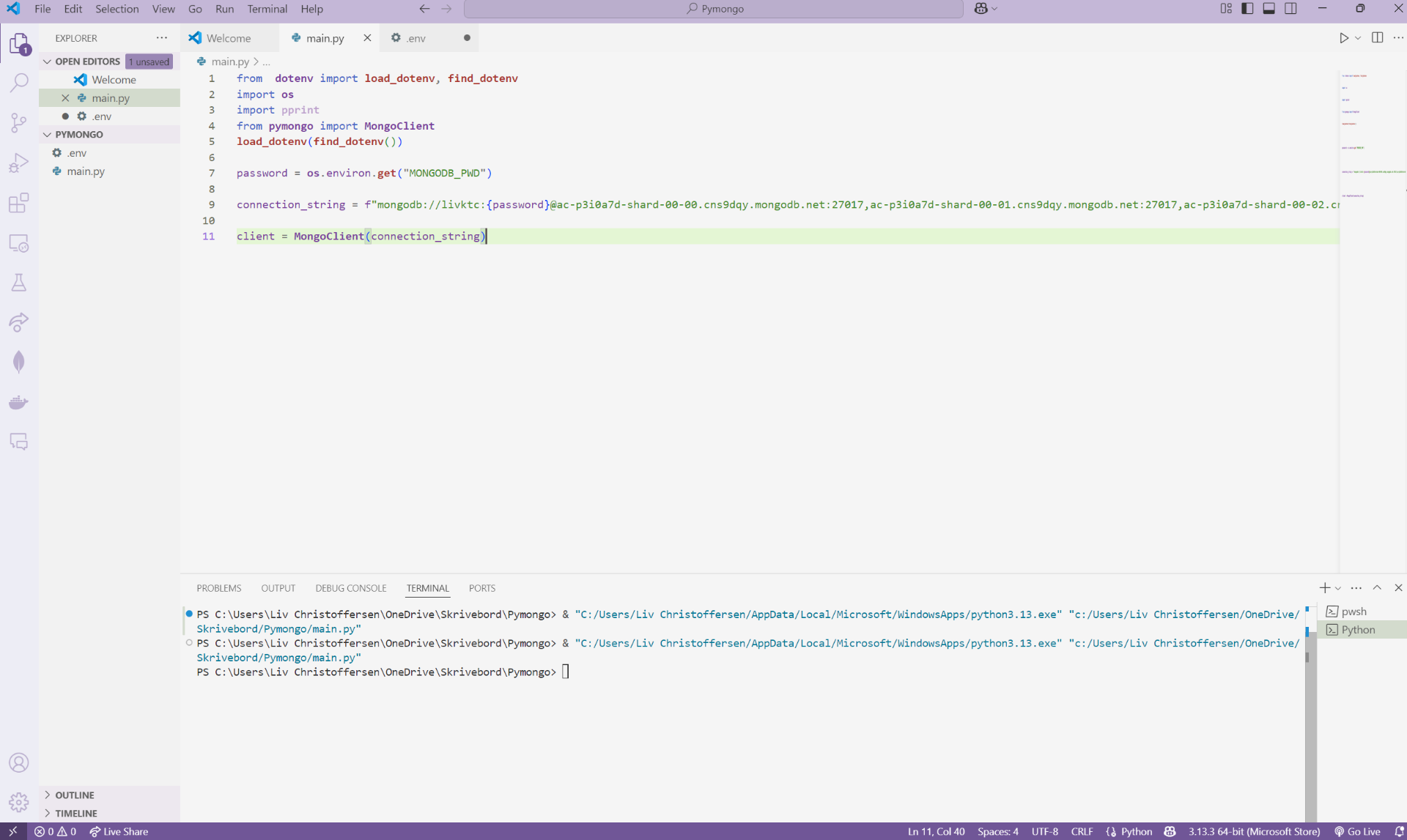 Connection til en cloud baseret MongoDb database, også kaldet Atlas